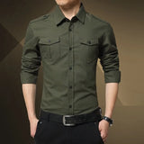 Eoior  Top Selling Product In Men's Military New Long Sleeved Slim Shirt Casual Cotton Double Pocket Oversized Mens Shirts