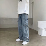 Eoior Hip Hop Jeans Men Baggy Cargo Pants Casual Big Pocket Denim Trousers Vintage Plus Size Bottoms Fashion Streetwear Y2K Clothing