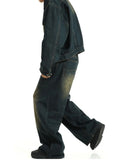 Big Size Green Wash Men Barrel Baggy Jeans Y2k Retro Adjust-waist Casual Wide Pants Oversized Skater Hiphop Streetwear