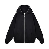 Eoior  Fleece Men's Full Zipper Sweatshirts Streetwear Loose Casual Hoodies Solid Color Sportwear Hooded Coats Male Men's Clothes