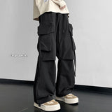 Eoior Men Cargo Pants Ribbon Hip Hop Jogging Pants Male Casual Streetwear Harem Trousers Pockets New Elastic Waist Woman Sweatpants