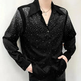 Eoior  Mens Sexy Diamond Shoulder Pad Shirt Autumn Genderless Fashion Lazy Style Nightclub Performance Loose Long Sleeve Shirt Unisex