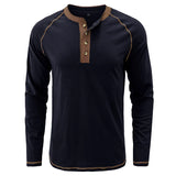 New T Shirt Men Long Sleeve Henley Collar Solid Color Tee Tops Mens Casual Slim Fit Tshirts Men White Black Gray Tees Daily Wear