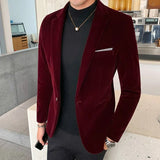 Eoior  Men Wedding Groom Singer Costume Slim Blazer Formal Wear Dress Burgundy Velvet Blazers for Men Fashion Casual Suits Jackets 5XL