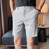 Eoior  -  Summer High Elastic Ice Silk Shorts Men Simple Casual Breathable Short Pants Formal Business Slim Knee Length Short Pants