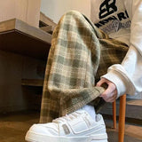 Green Plaid Pants Men Harajuku Winter Wide Leg Checked Trousers Male Oversize Big Size Casual Sweatpants Streetwear