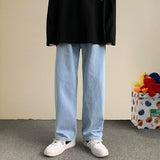 New Streetwear Baggy Jeans Men Korean Fashion Loose Straight Wide Leg Pants Male Brand Clothing Black Light Blue