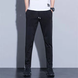 Eoior Summer Casual Men's Fashion Label Slim Fitting Straight Leg Thin Drawstring Straight Leg Pants  New Versatile Black Trousers