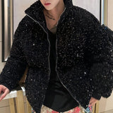 Eoior  Mens sequin casual jacket genderless 2024 new autumn winter fashion personality street trend youth thickened jacket unisex