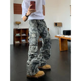 American Retro Twig Camouflage Overalls for Men Street Loose Straight Wide Leg Pants Harajuku Hip Hop Trousers Cargo Pants Men