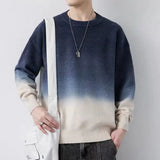 Eoior  Stylish O-Neck Knitted Spliced All-match Gradient Sweaters Men's Clothing  Autumn New Oversized Casual Pullovers Warm Tops