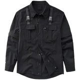 Men's Techwear Button Up Shirt Oversized Streetwear Harajuku Hip Hop Shirts Detachable Sleeve Black Tooling Button Up Blouse