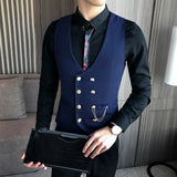 Eoior  Men's Double Breasted Vest Spring 2024 New Slim Sleeveless Formal Suit Vest Gray Black Fashion Men's Business Casual Suit Vest