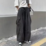 Eoior 2024 Spring Autumn Men Baggy Jeans Men Wide Leg Pants Big Pockets Elastic Waist Streetwear Trousers Male Loose Denim Pants