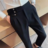 High Waist Men Suit Pants British Style Casual Dress Pants Men Slim Fit Trousers Formal Office Wedding Party Pantalon Homme