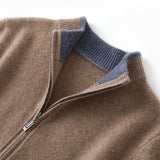 Eoior Autumn/Winter New 100% Pure Cashmere Sweater Men's Half High Neck Knitted Zippered Cardigan Solid Color Wool Top Coat