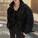 Eoior  Mens sequin casual jacket genderless 2024 new autumn winter fashion personality street trend youth thickened jacket unisex