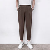 Eoior New Men's Casual Straight Pants Feet Slim Thin Fashion Classic Simpicity Trousers Pleated Tapered Male Blazer Pants