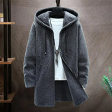 Eoior Autumn Winter Men Hooded Sweater Thicken Long Sleeve Drawstring Plush Lining Mid-Length Knitting Jacket Male Coat Streetwear