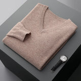 Eoior Autumn And Winter New Men's V-Neck Cashmere Loose Thickened Solid Color Wool Knitted Bottoming Shirt Business Casual Sweater