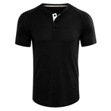 Eoior High Quality Summer Men's Tshirt Casual Short Sleeve Henry Collar T Shirt for Men Solid Color Tops Tees Mens Clothing US Size