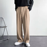 Eoior New Fashion Men's Oversize Suit Pants Wide Leg Long Drape Trousers Solid Straight High Waist Casual Pant Black White Khaki