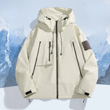 Eoior  Men's Outdoor Jacket Rain and Windproof Punching Jacket Classic Solid Colour Zip Hooded Jacket Casual Male Coat