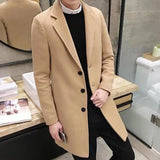 Eoior  Windproof Coat Wool Coat Stylish Men's Lapel Mid Length Cardigan Business Formal Coat for Fall/winter Anti-wrinkle