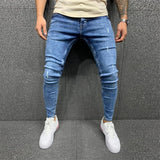 Eoior New Men's Sweatpants Sexy Hole Jeans Pants Casual Autumn Male Ripped Skinny Stretch Trousers Slim Biker Blue Pencil Pants S-3XL