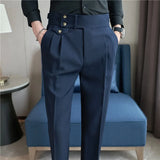 High Waist Men Suit Pants British Style Casual Dress Pants Men Slim Fit Trousers Formal Office Wedding Party Pantalon Homme