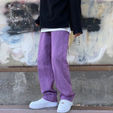 Eoior Harajuku Style Straight Jeans Men's Y2k Streetwear Trend Green Purple Trousers Casual Baggy Wide Leg Jeans Denim Pants