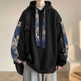 Eoior  Korean Style Streetwear Men Hooded Sweatshirt Trendy Side Embroidery Design Loose Hoodie Casual Drawstring Hoodies