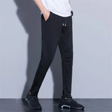 Eoior Summer Casual Men's Fashion Label Slim Fitting Straight Leg Thin Drawstring Straight Leg Pants  New Versatile Black Trousers