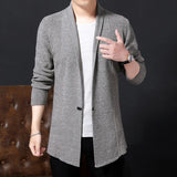 Eoior Man X-long Sweater Jackets Men's Sweater Coat Solid Color Men's Knitted Cardigan