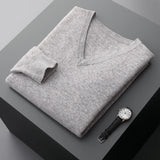 Eoior Autumn And Winter New Men's V-Neck Cashmere Loose Thickened Solid Color Wool Knitted Bottoming Shirt Business Casual Sweater