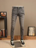 Eoior Retro Distressed Gray Jeans Stretch Slim Fit Skinny Advanced Casual Trend Simple Classic Office Pants for Men