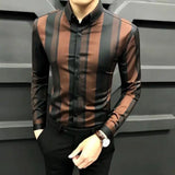 Eoior Men's striped shirt long sleeve Korean trend casual slim business shirt