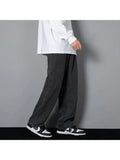 Eoior  New Korean Men's Casual Long Jeans Classic Man Straight Denim Wide-leg Pants Solid Color Light Blue Grey Black 3XL