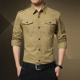 Eoior  Top Selling Product In Men's Military New Long Sleeved Slim Shirt Casual Cotton Double Pocket Oversized Mens Shirts