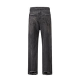 High Street Washed Baggy Casual Hole Feet Flare Jeans Men's Y2K Straight Vintage Distressed Loose Denim Trousers Oversize Cargos