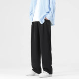 New Summer Men Pants Pleated Stretch Waist Casual Baggy Long Trousers Black Beige Fashion Oversize Fabric Drape Suit Pant