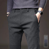 Eoior 2024 Spring New Men's Casual Pants Slim Straight Cotton Elastic Waist Male Business Trousers Fashion Korean Gray Blue Black