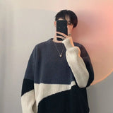 Eoior  Stylish O-Neck Knitted Spliced All-match Korean Color Sweater Men's Clothing Autumn New Casual Pullovers Loose Warm Tops