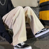 Eoior Summer Thin Male Women Casual Tie Straight Leg Pants Corduroy Monochrome Oversized Men's Warm Korean Street Pants Streetwear