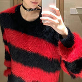 Eoior  Mens Leisure Y2k Striped Casual Knitted Sweater Autumn Winter Genderless Street Round Neck Loose Couple Knitted Sweater Unisex