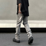 Jeans Men Gray Summer High Street Pantalones Hombre Simple Slim Trousers Streetwear Vintage Fit Autumn Y2k Denim Pants