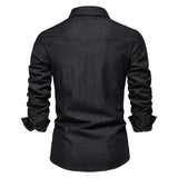 Eoior  Fashion New Denim Non Ironing Shirt For Men's Casual Solid Color Men's Long Sleeved Shirt