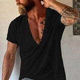 Vintage Loose Cotton T Shirts Men Casual V Neck Short Sleeve Solid Tees Spring Summer Fashion Pure Color Clothes Men's Tops