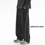 Men Sweatpants Side Stripe Baggy Pants Elastic Waist Sports Pants New Autumn Y2k Harajuku Wide Leg Pants Straight Trousers