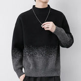 Eoior  Fashion Stand Collar Spliced Casual Gradient Sweaters Men's Clothing Winter Loose Knitted pullovers All-match Korean Tops